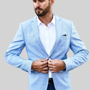 ז'קט מודרני בגזרת Slim בצבע תכלת שמיים
