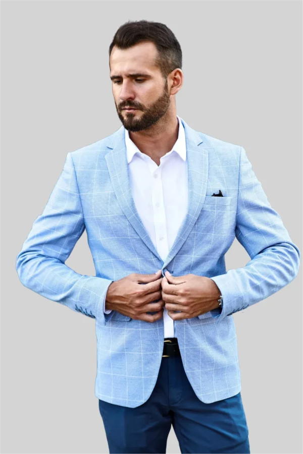 ז'קט מודרני בגזרת Slim בצבע תכלת שמיים
